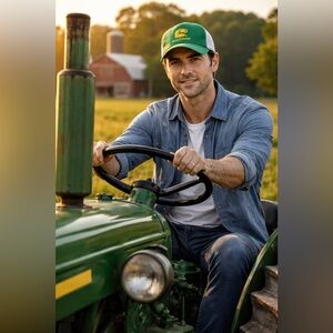 Vintage John Deere Green/White Unisex Short Brim Trucker Hat